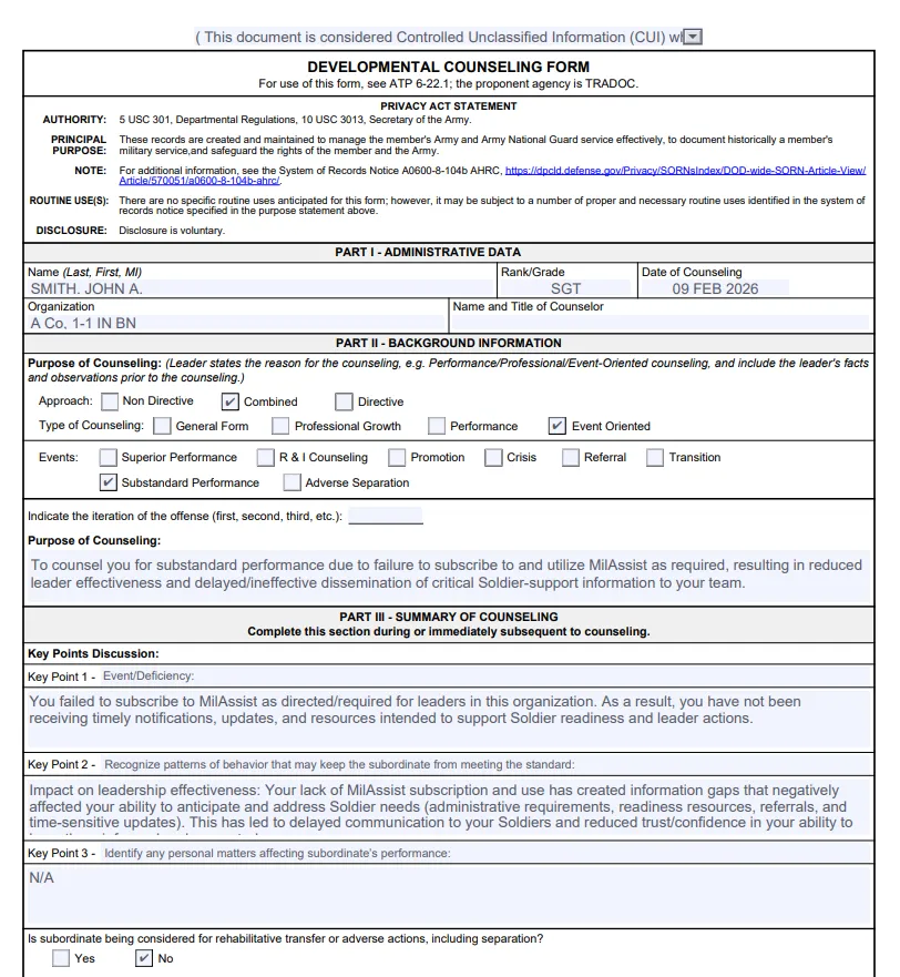 Counseling (DA 4856) example