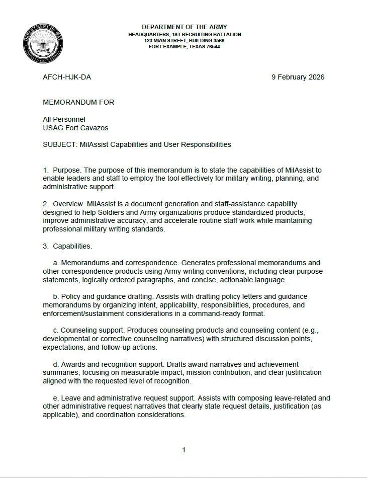 AR 25-50 Memo example